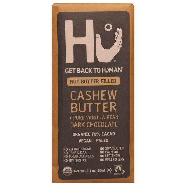 Hu Organic Cashew Butter + Vanilla Bean Dark Chocolate 70% Cacao Candy Bar