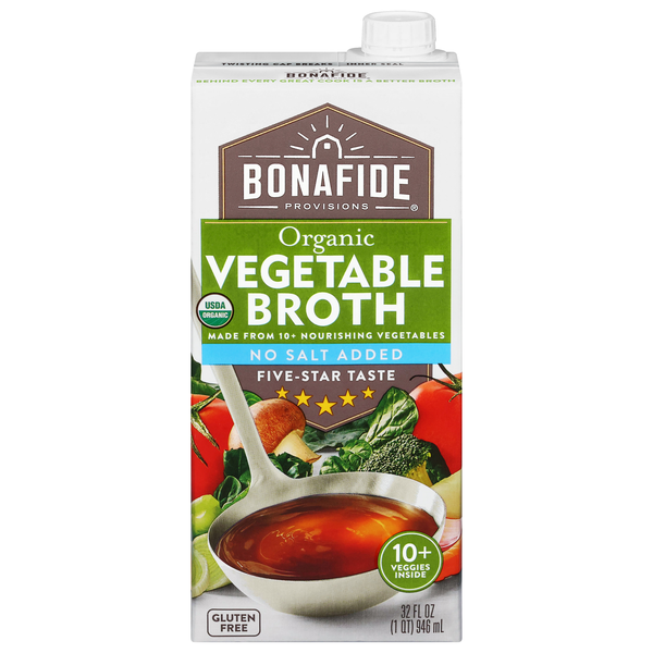 Bonafide Provisions Organic Gluten Free No Salt Added Vegetable Broth