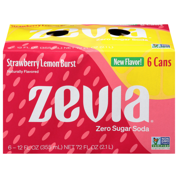 Zevia Zero Sugar Strawberry Lemon Burst Soda - 6 pk