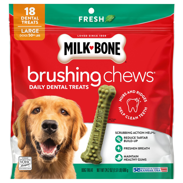 Milk-Bone Brushing Chews Fresh Mint Large Dental Dog Treats - 18 ct