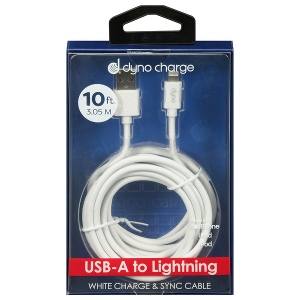 Dyno Charge USB-A to Lightning Charge & Sync Cable 10 ft White