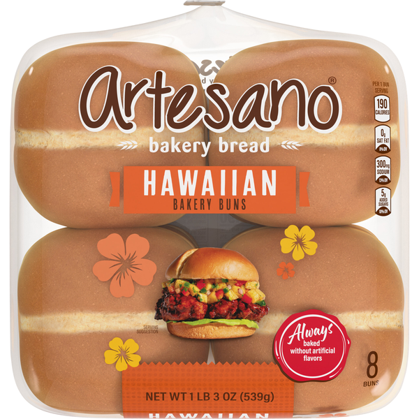 Artesano Hawaiian Hamburger Buns - 8 ct