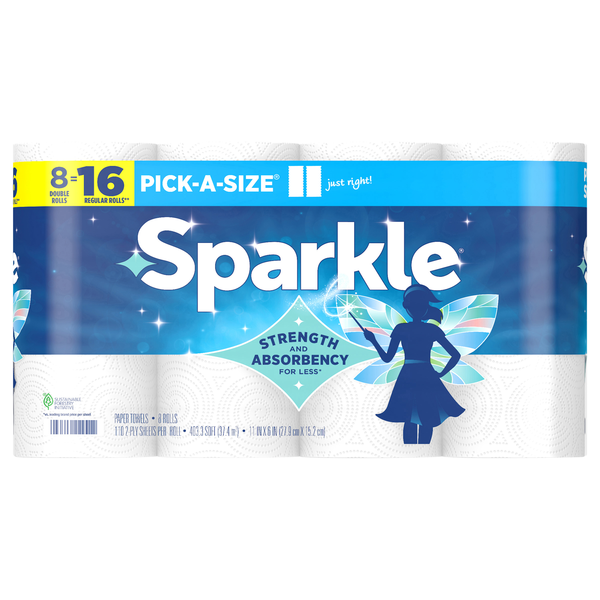Sparkle Pick-A-Size Paper Towels Double Rolls 2-Ply White - 8 ct