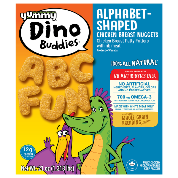 Yummy Dino Buddies ABC Fun Breaded Chicken Breast Nuggets Frozen