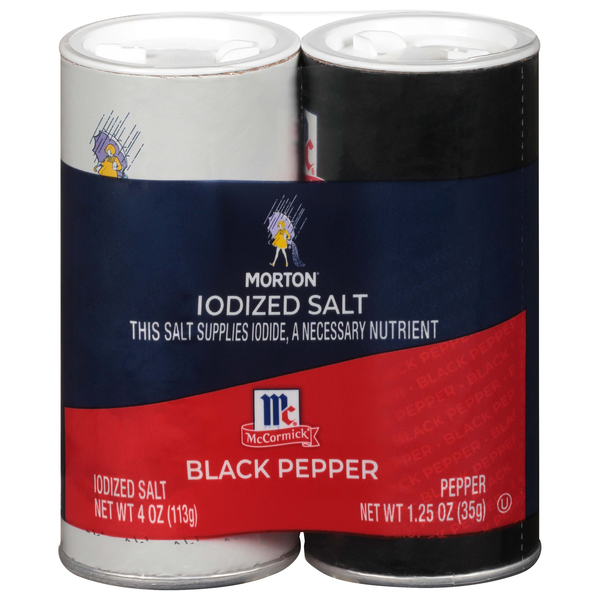 Morton Iodized Salt & McCormick Black Pepper Pre-Filled Shakers