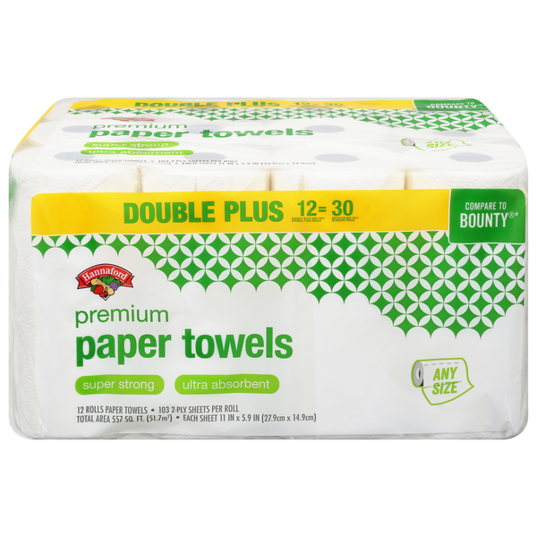 Hannaford 2-Ply Double Plus Rolls White Paper Towels - 12 ct