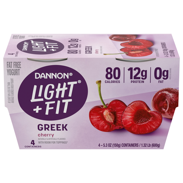 Dannon Light + Fit Fat Free Cherry Greek Yogurt Cup - 4 ct