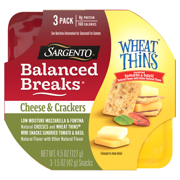 Sargento Balanced Breaks Mozzarella Fontina Cheese w/Crackers Snack 3 ct