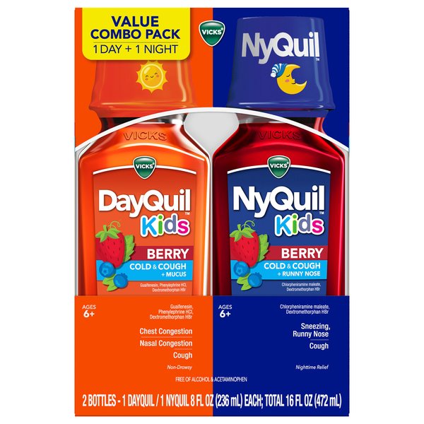 Vicks NyQuil/Day Quil Kids Cold & Cough + Runny Nose Berry Liquid - 2 ct
