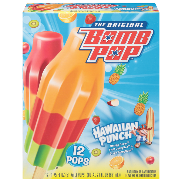 Bomb Pop Hawaiian Punch Orange Juicy Red & Green Berry Ice Pops - 12 ct