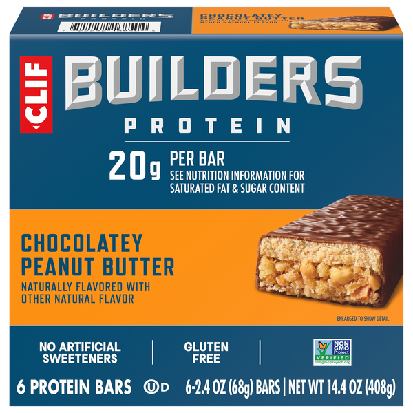 CLIF Builders Gluten Free Chocolate Peanut Butter 20g Protein Bars - 6 ct