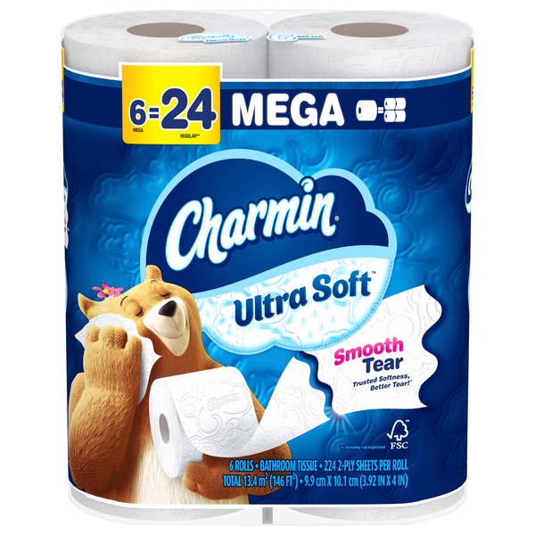 Charmin Ultra Soft Mega Roll 2-Ply Toilet Paper Unscented - 6 ct