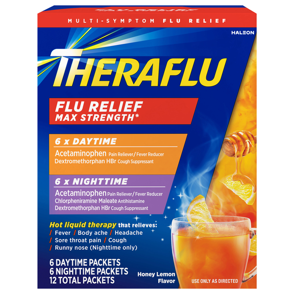 Theraflu Flu Relief Day/Night Max Strength Packets Honey Lemon