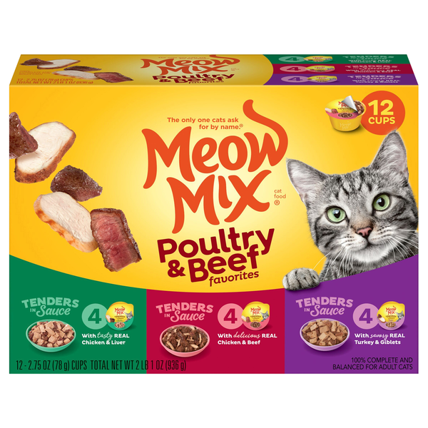 Meow Mix Poultry & Beef Favorites Variety Pack Adult Wet Cat Food - 12 ct