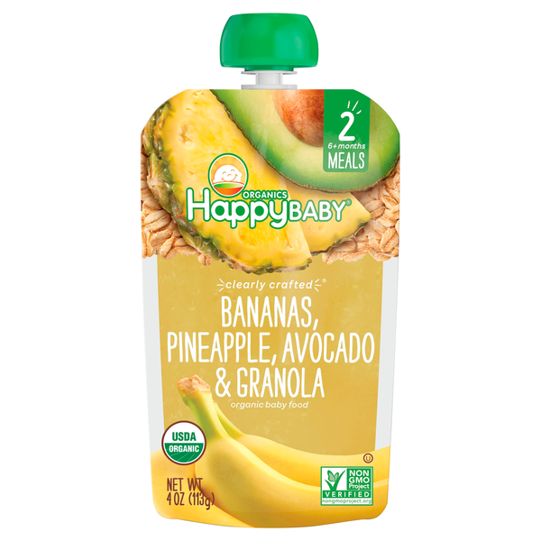 Happy Baby Organics 2 Baby Food Bananas Pineapple Avocado & Granola