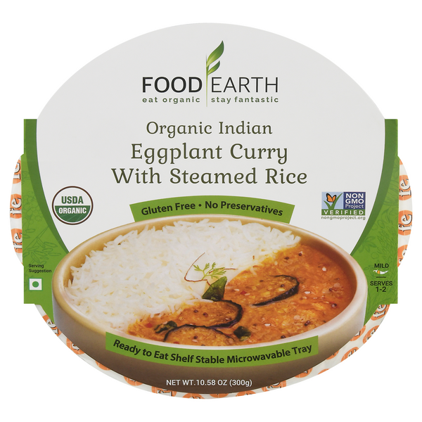 Save on Food Earth Indian Eggplant Curry with Steamed Rice Mild Organic Order Online Delivery