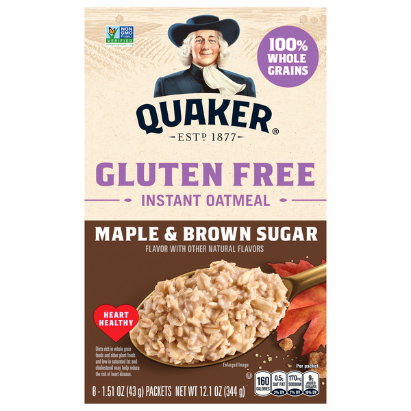 Quaker Gluten Free Maple & Brown Sugar Instant Oatmeal - 8 ct