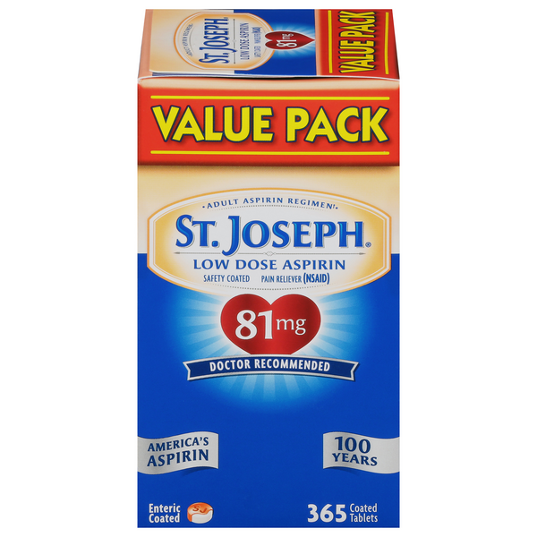 St. Joseph Low Dose Aspirin Regimen 81 mg Pain Relief Coated Tablets