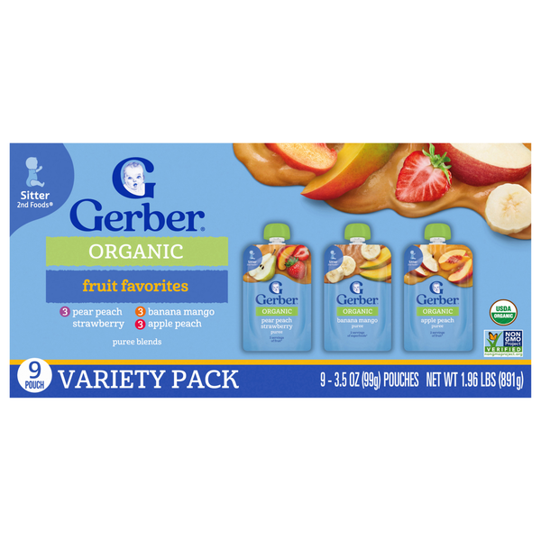 Gerber Organic 2nd Baby Food Fruit & Veggie Favorites Variety Pack - 9 ct
