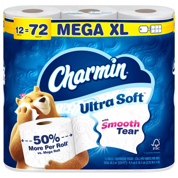 Charmin Ultra Soft Mega XL Roll 2-Ply Toilet Paper Unscented - 12 ct