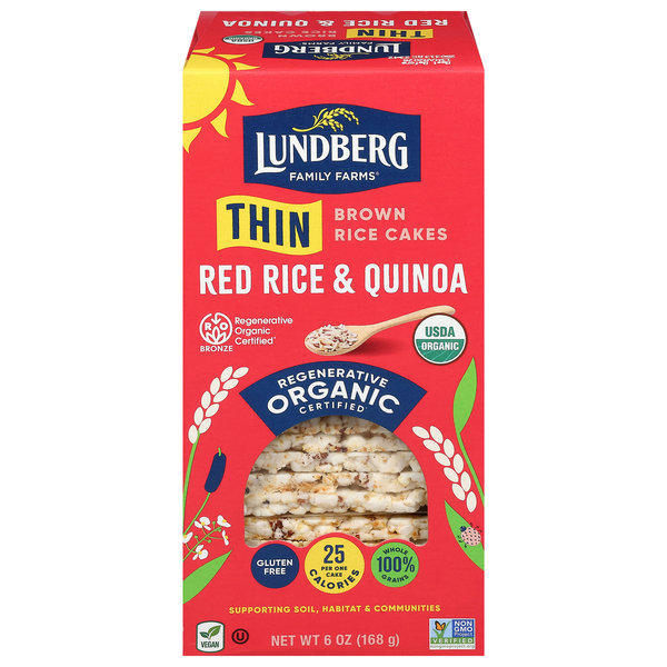 Lundberg Thin Stackers Puffed Grain Cakes Red Rice & Quinoa Organic - 24ct