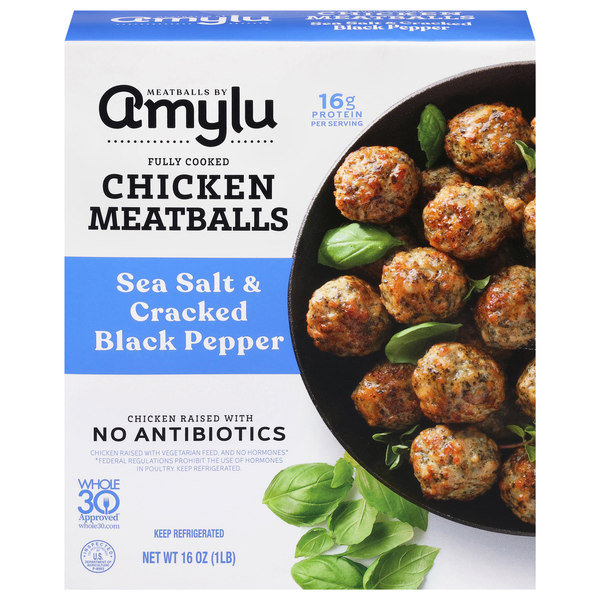 Amylu Fully Cooked Sea Salt & Cracked Black Pepper Chicken Meatballs