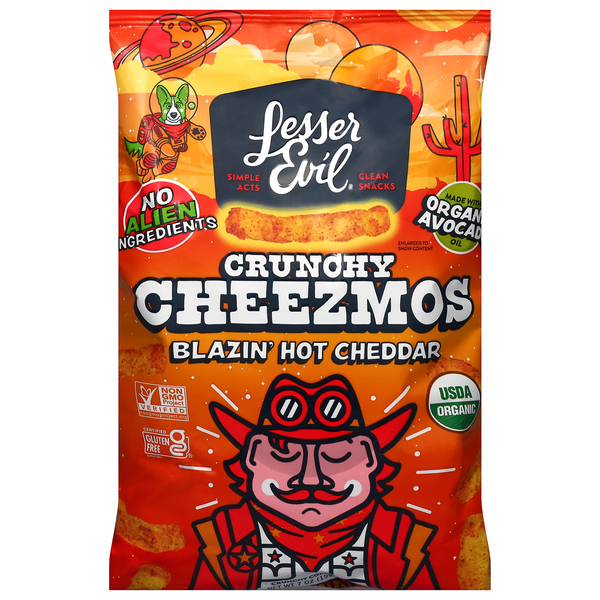 LesserEvil Organic Crunchy Cheezmos Blazin' Hot Cheddar Corn Snacks