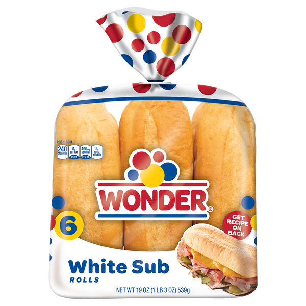 Wonder White Sub Rolls - 6 ct