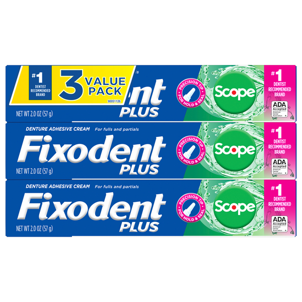 Fixodent Plus Scope Denture Adhesive Cream Value Pack - 3 ct