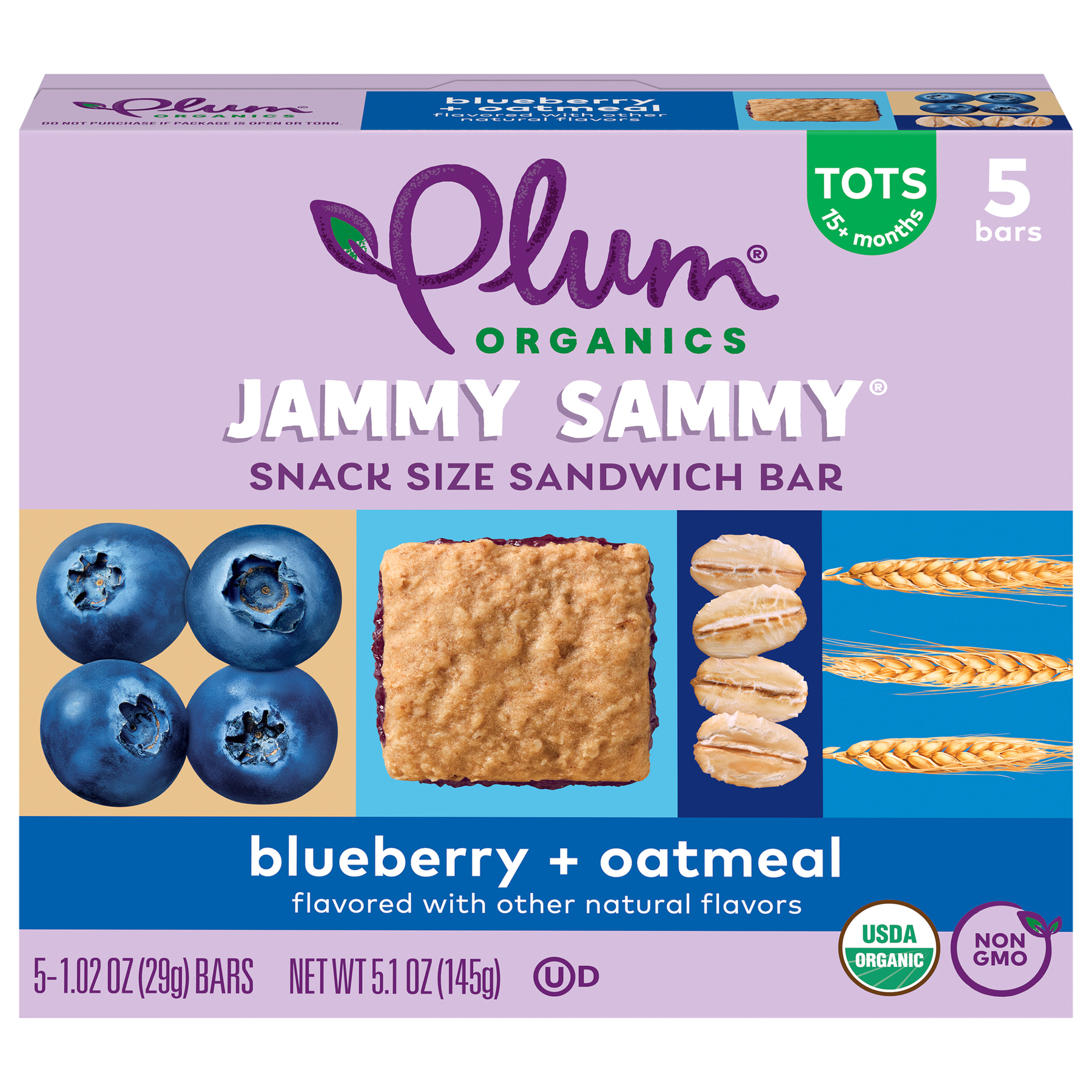 Plum Organics Plum Organics Tots Jammy Sammy Sandwich Bars Blueberry & Oatmeal - 5 ct