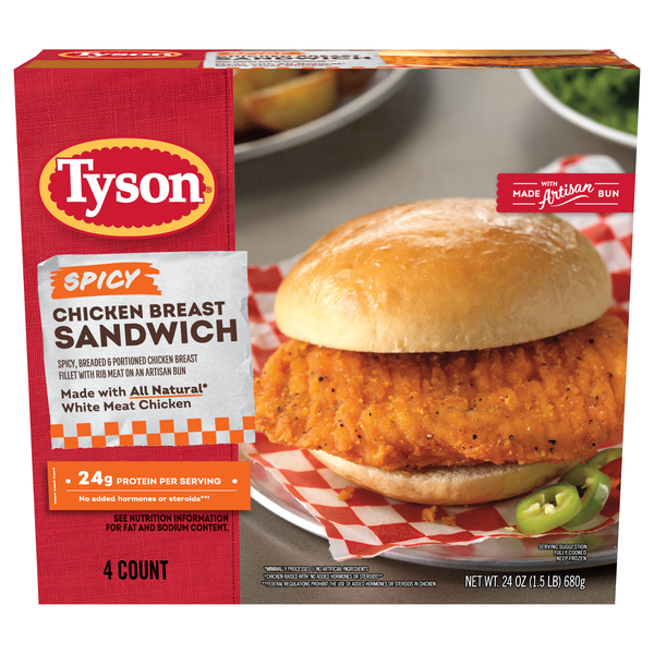Tyson Spicy Chicken Breast Sandwiches - 4 ct Frozen