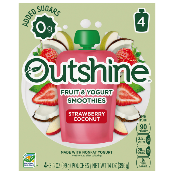 Outshine Strawberry Coconut Fruit & Yogurt Smoothies Pouches - 4 ct