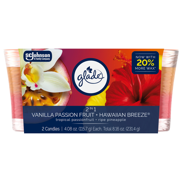 Glade 2-in-1 Vanilla Passion Fruit + Hawaiian Breeze Candles - 2 ct