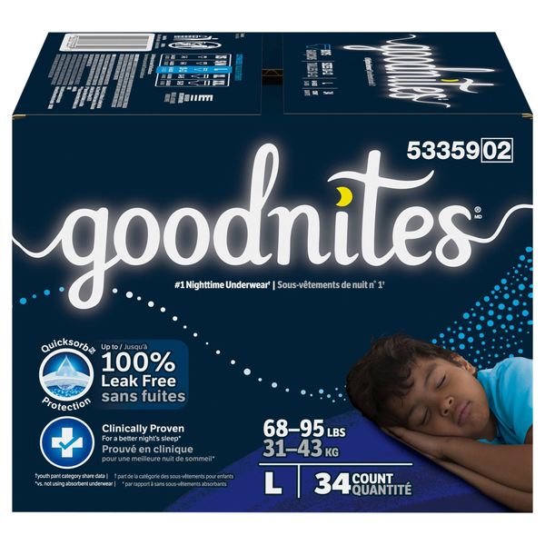 GoodNites Boys L Nighttime Underwear 68-95 lb