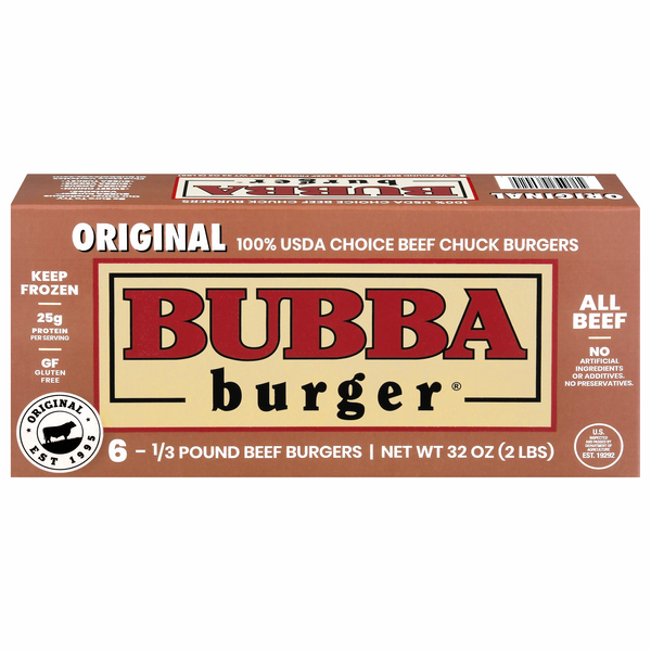 Bubba Burger Original 1/3 lb Beef Chuck Patties - 6 ct Frozen