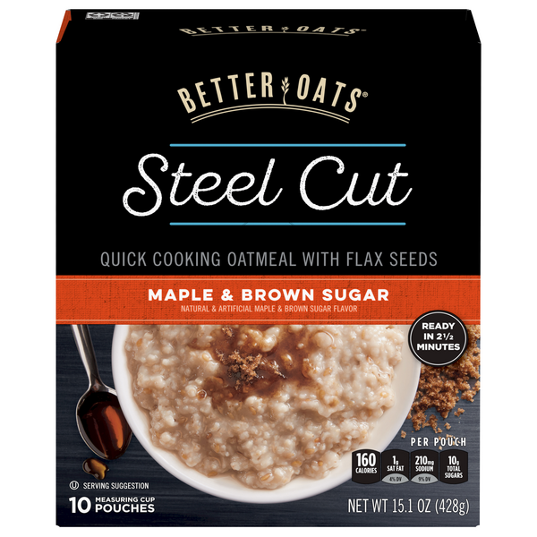Save on Better Oats Steel Cut Instant Oatmeal with Flax Seeds Maple