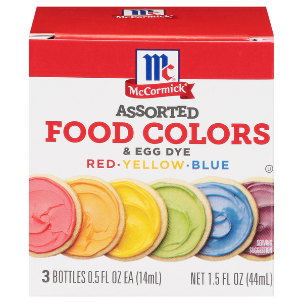 McCormick Assorted Red Yellow & Blue Food Color & Egg Dye - 3 ct