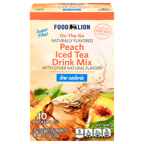 Food Lion Sugar Free Peach Iced Tea Drink Mix On The Go Packets - 10 ct
