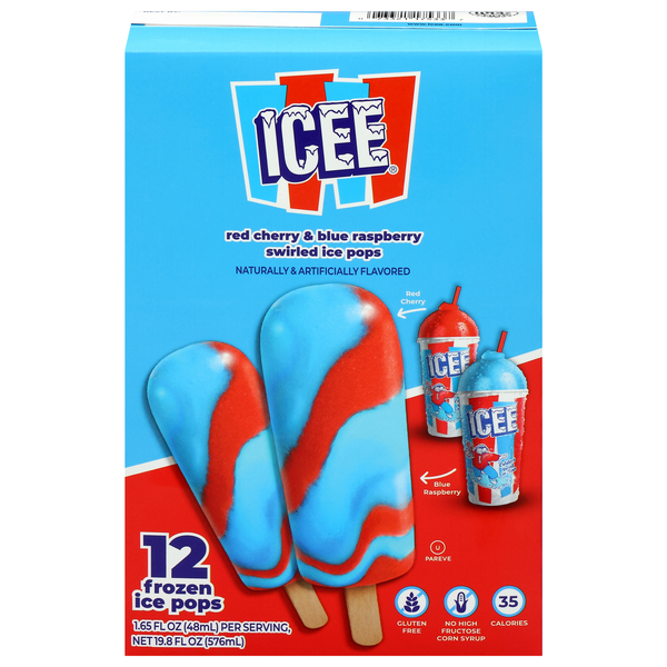 ICEE Red Cherry & Blue Raspberry Swirled Ice Pops - 12 ct