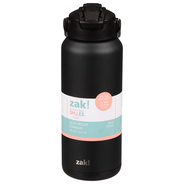 Zak! Everyday Smiles Leak Proof Water Bottle Black 32 oz