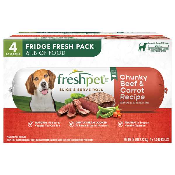 Freshpet Chunky Beef & Carrot Recipe Adult Dog Food Refrigerated - 4 ct