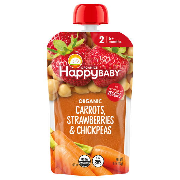 Happy Baby Organics 2 Baby Food Carrots Strawberries & Chickpeas