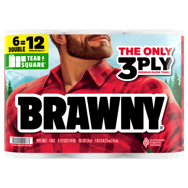Brawny Tear-A-Square Double Rolls 3-Ply Paper Towels - 6 ct