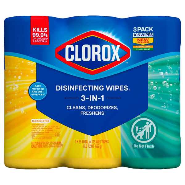 Clorox Crisp Lemon & Fresh Scent Disinfecting Wipes 35 ct ea - 3 pk