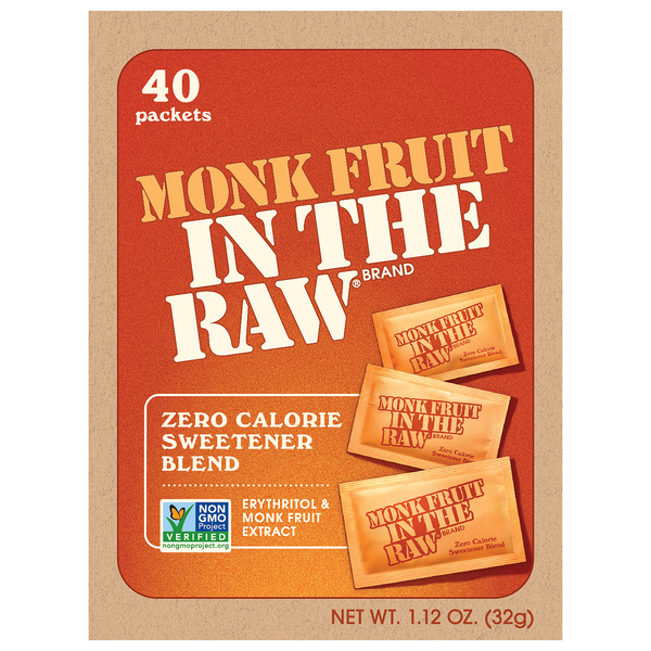 Monk Fruit In The Raw Zero Calorie Sweetener Packets with Erythritol