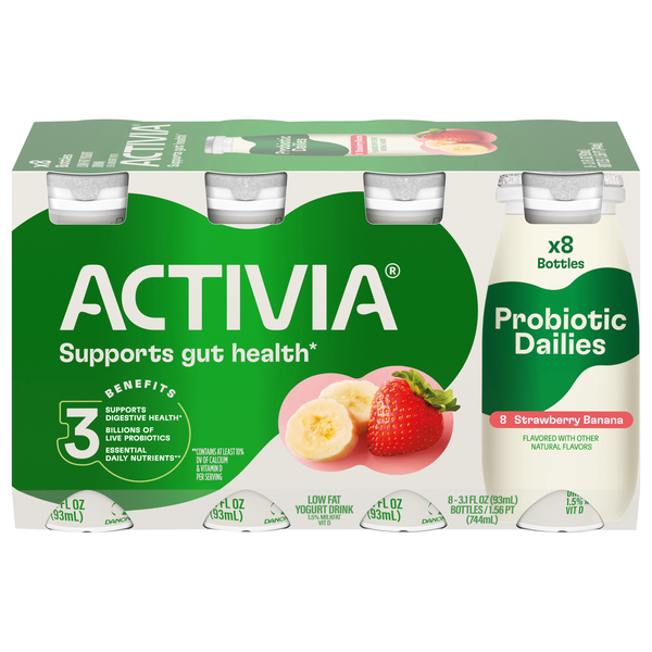 Activia Probiotic Dailies Low Fat Strawberry Banana Yogurt Drink - 8 ct