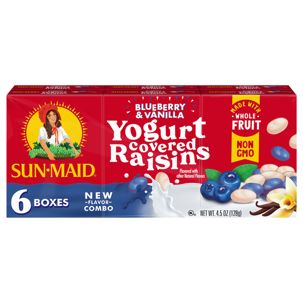 Sun-Maid Blueberry & Vanilla Yogurt Covered Raisins Boxes - 6 ct