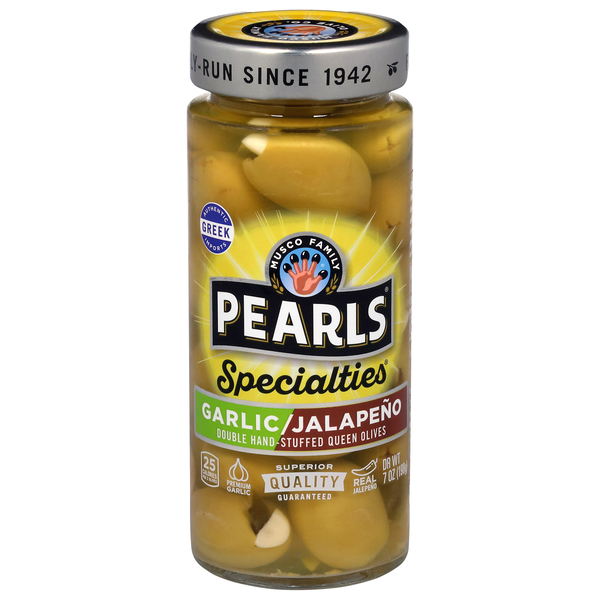 Pearls Specialties Greek Garlic & Jalapeno Stuffed Queen Olives