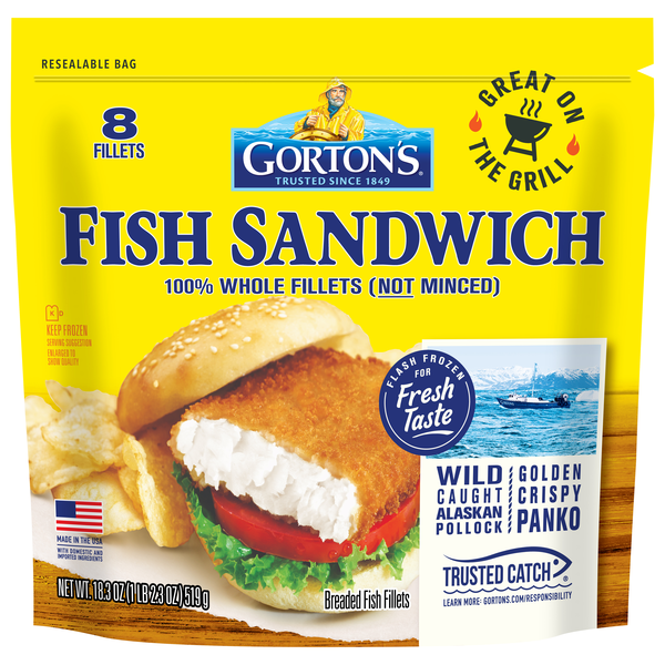 Gorton's Sandwich Breaded Fish Fillets - 8 ct Frozen