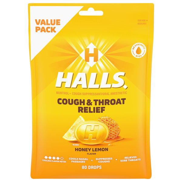 Halls Relief Honey Lemon Flavor Cough Drops